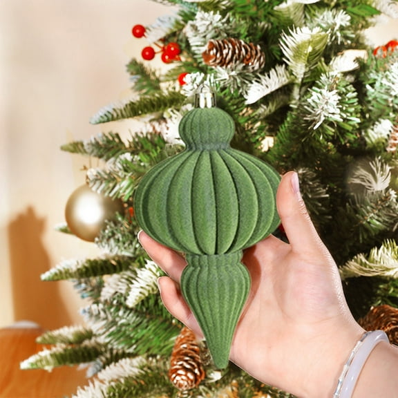 4 Pcs Velvet Christmas Ornaments Set, Shatterproof Decorative Hanging Baubles in Assorted Shapes, Elegant Green Flocked Christmas Balls for Tree, Holiday Party and Home Decorations