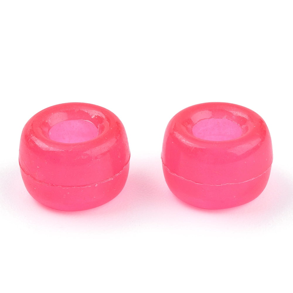 Transparent & Luminous Plastic Beads Frosted Crow Beads Pony Beads Glow in the Dark Barrel Deep Pink 9x6mm Hole: 3.8mm about 1900pcs/500g
