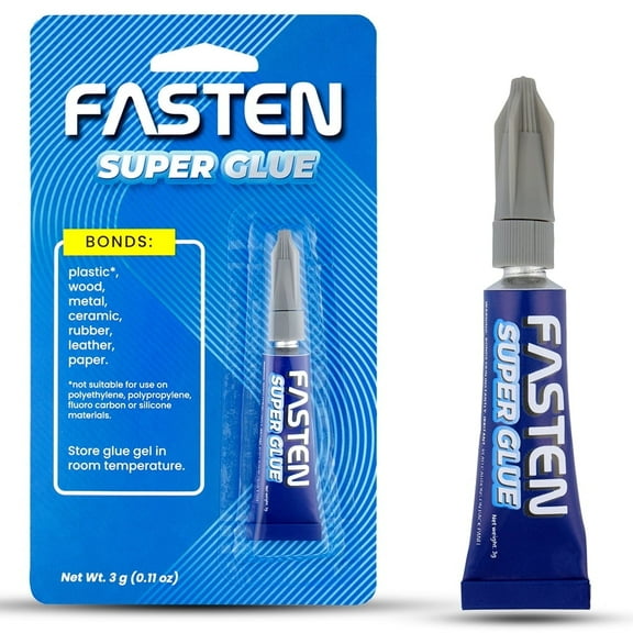 FASTEN Premium Super Glue Clear Gel, 3 Gram (0.11 oz) Tube