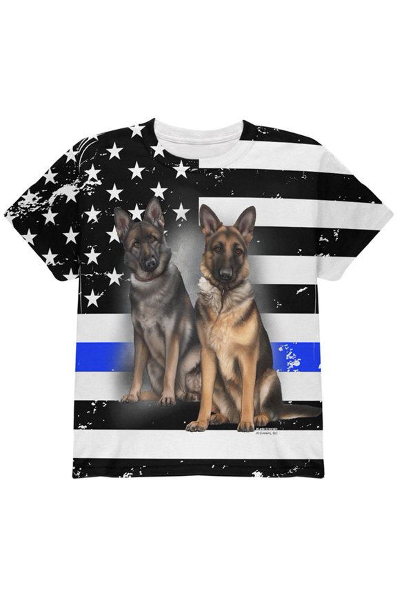 Thin Blue Line K9 Unit German Shepherd Live Forever All Over Youth T Shirt Multi YSM