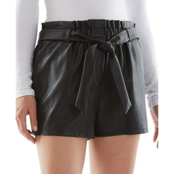 MSRP $39 Bcx Juniors' Belted Faux-Leather Shorts Black Size Large