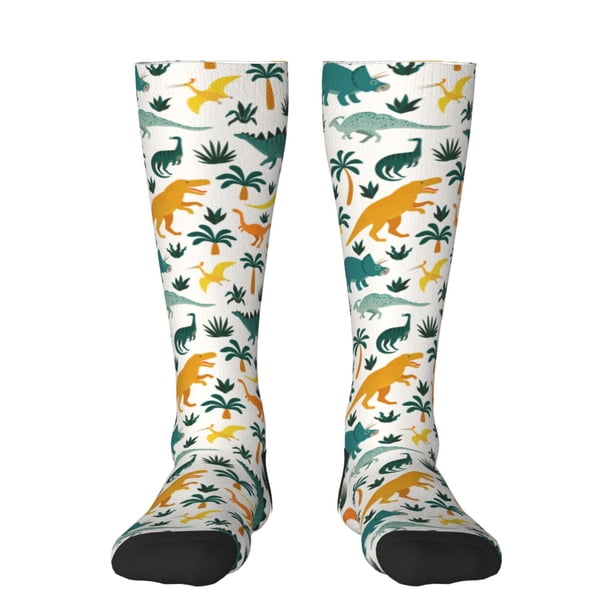 Balery Dinosaurs and Tropical Leaves Calcetines novedosos Calcetines deportivos Calcetines hasta la rodilla Calcetines de algodón Calcetines originales y geniales