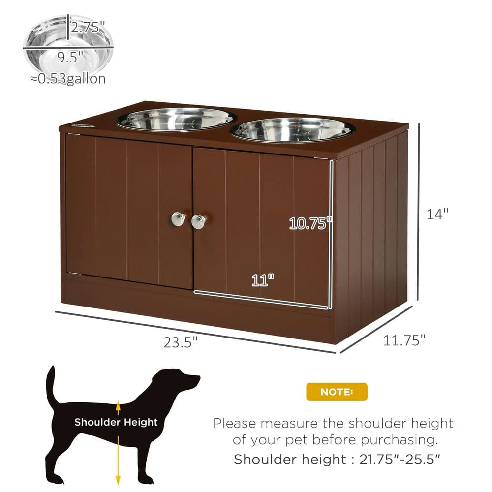YYAo Dog Bowls, Dog Bowl Stand,Dog Food Bowls, Elevated Dog Bowls with Storage Cabinet, Pet Food Bowl Dog Feeding Station, Brown