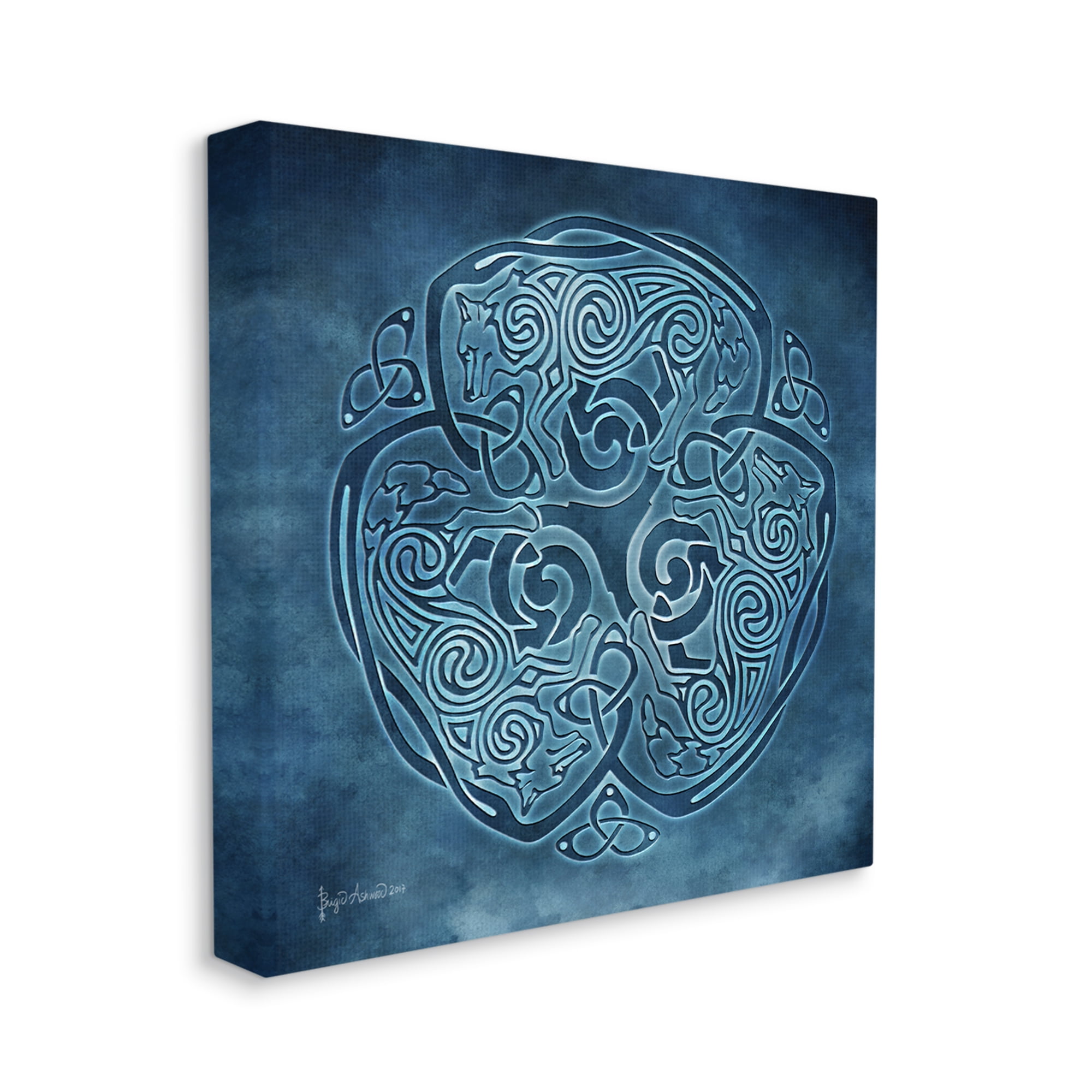 Stupell Industries Blue Celtic Wolf Abstract Painting Gallery Wrapped Canvas Art Print Wall Art, 17 x 17