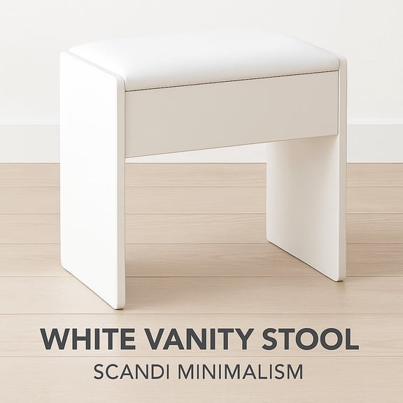 Modern White Vanity Stool, Soft Padded Makeup Chair With Elegant Design, Compact And Comfortable Seating For Dressing Table, Bedroom Or Bathroom, Minimalist Furniture For Stylish Small Spaces