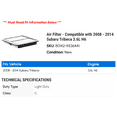 thumbnail image 2 of Air Filter - Compatible with 2008 - 2014 Subaru Tribeca 3.6L H6 2009 2010 2011 2012 2013, 2 of 2