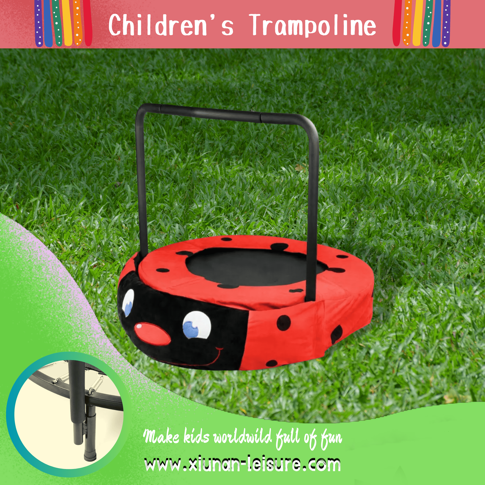 Seizeen 36’’ Kids Trampoline, Toddler Trampoline Foldable Rebounder with Handle, Mini Trampoline Ladybug Small Trampoline for Indoor Outdoor, Gift for 3-7 Years