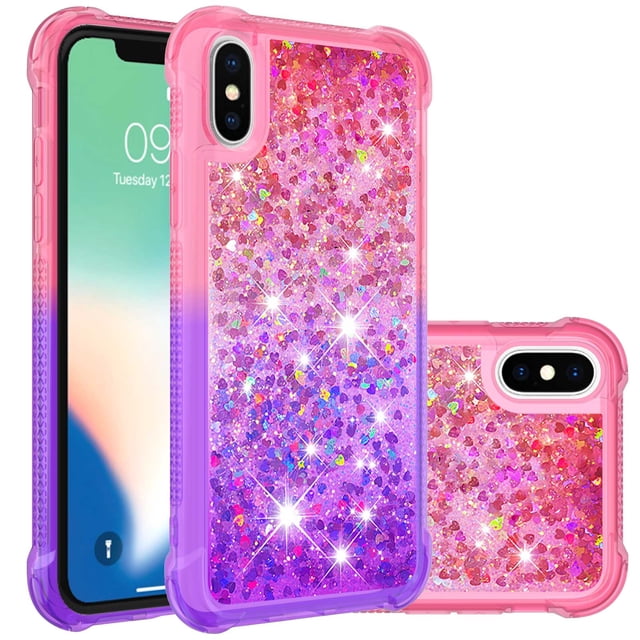 Funda para iPhone X/iPhone XS Transparente con Brillos Carcasa Protectora Antigolpes con Glitter Brillante