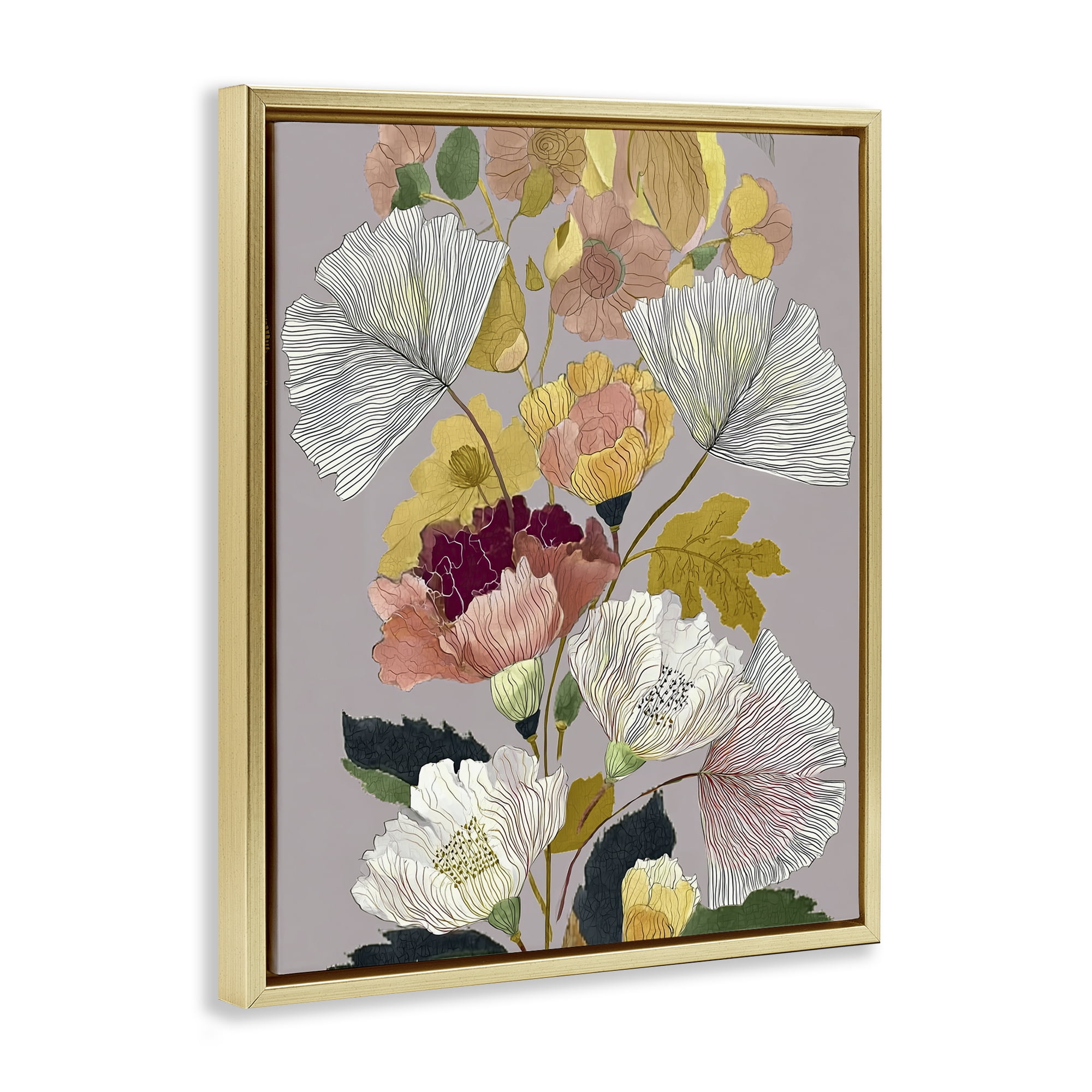 Detailed Foliage Leaves Gold Framed Floater Canvas Wall Art, design by Annabelle Hall