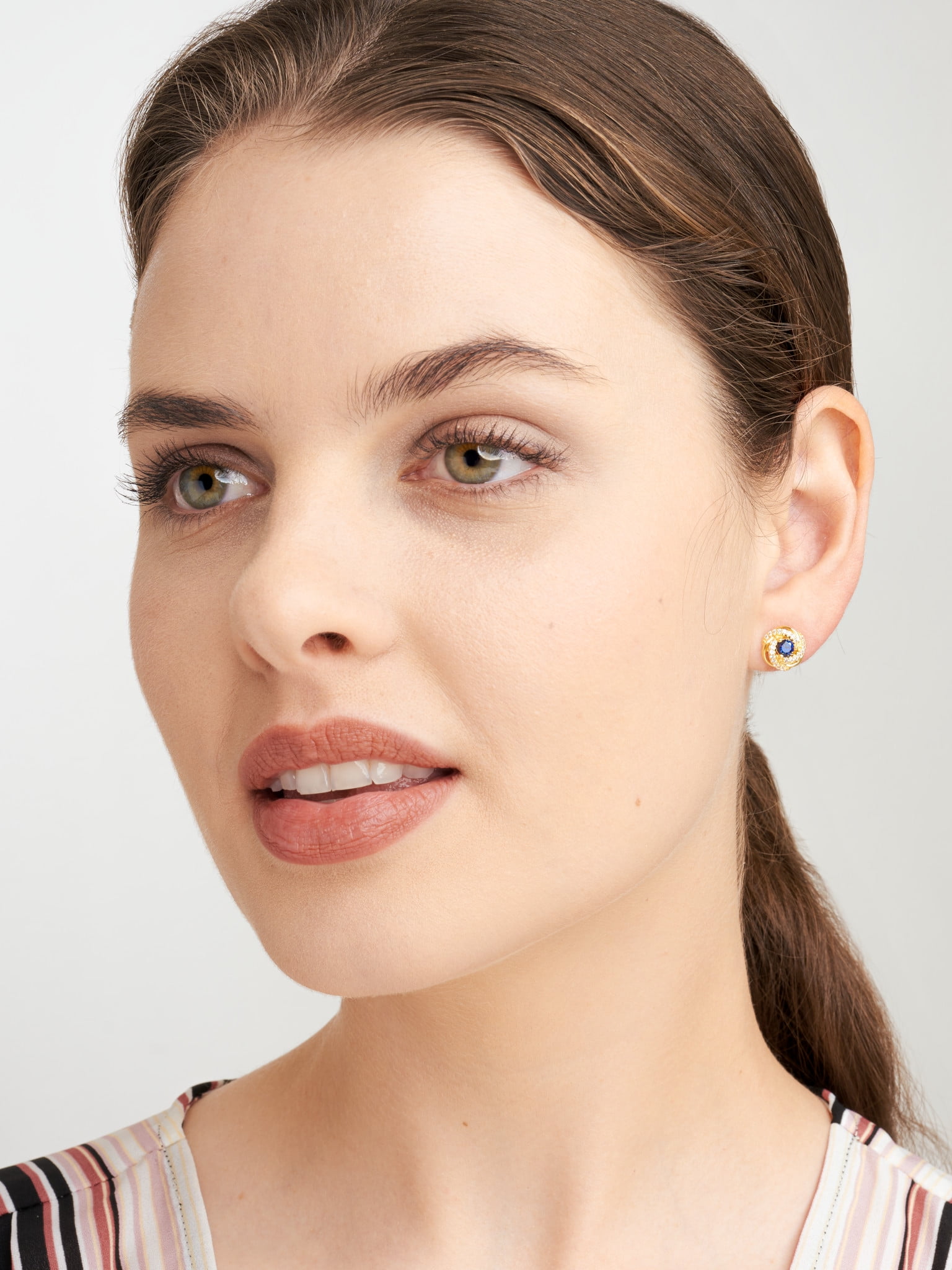 18K Yellow Gold Plated Sterling Silver Created Blue Sapphire September Birthstone Love Knot Stud Earrings for Women Gift for Her