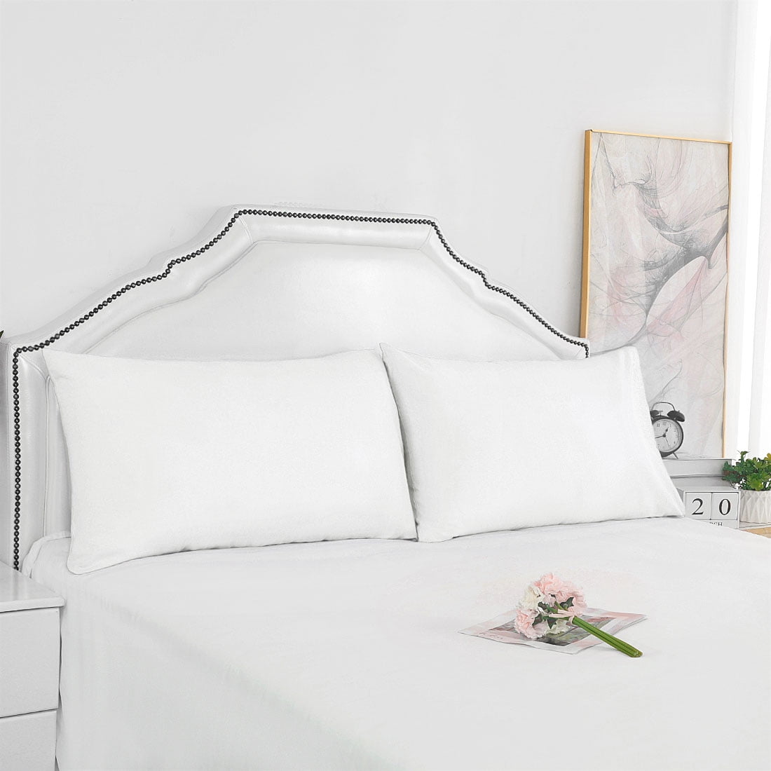 PiccoCasa 300 Thread Count King Size Pillow Cases Covers White 51x91cm