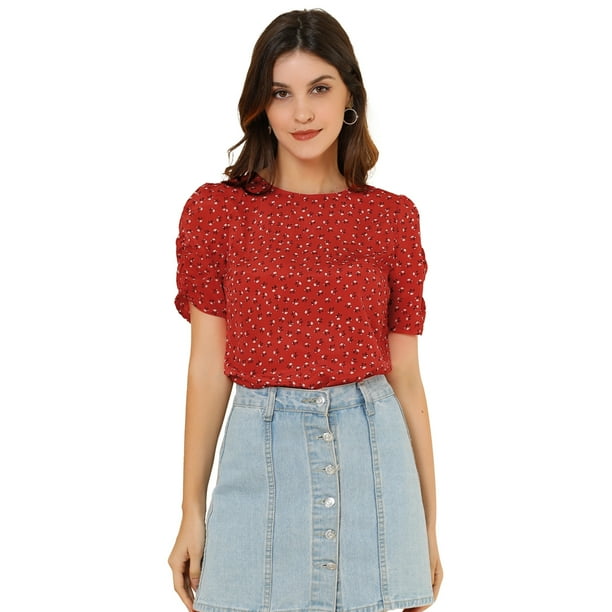 AllegK Top Floral Informal De ManCorFruncido PaMujer rojo XL