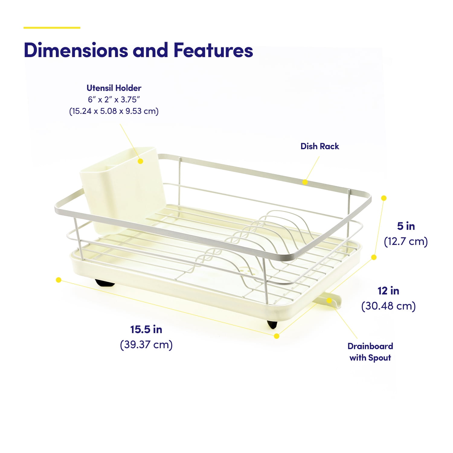3-Piece Multi-Functional Dish Drying Rack with Drain Board & Utensil Holder, Ivory