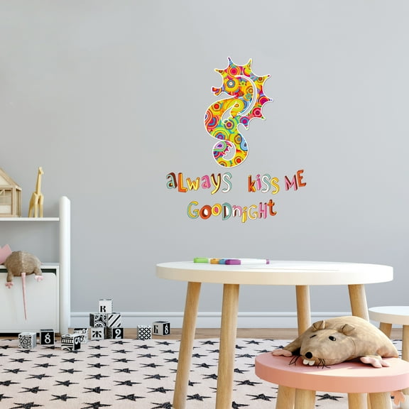 Always Kiss Me Goodnight Vinyl Wall Decal Sticker- Colorful Seahorse Sticker for Kids- Vinyl Sticker Decoration for Home, Nursery, Classroom or Playroom-Size : 20" x 16"