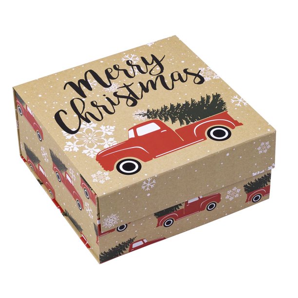 WRAPAHOLIC 1 Pcs Christmas Gift Box with Lid 8x8x4 Inches Red Truck