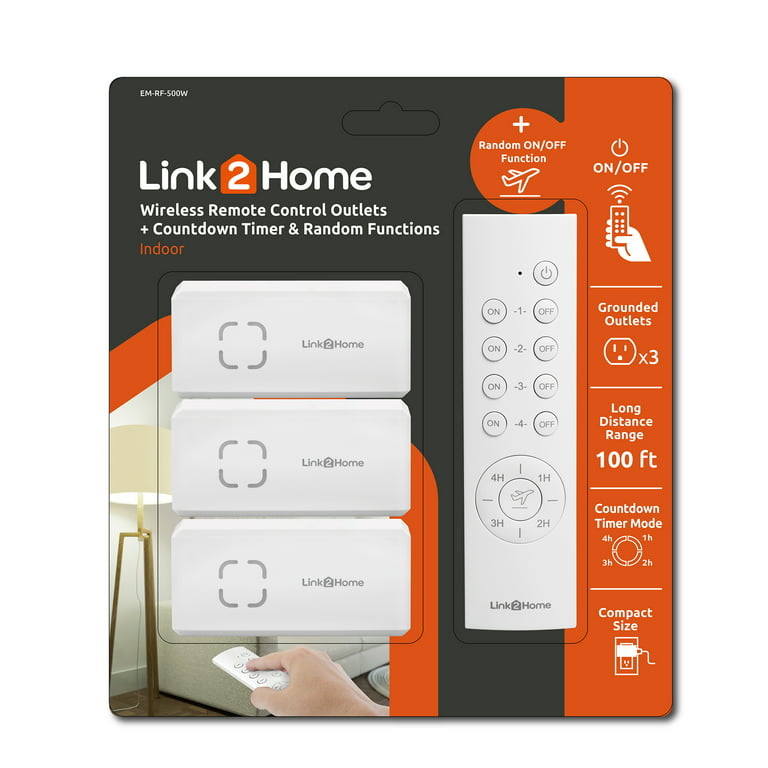 Link2Home Wireless Indoor Remote Control Outlet Switch with Countdown Timer and