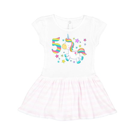 

Inktastic Fifth Birthday Rainbow Unicorn Plush and Stars Gift Toddler Girl Dress