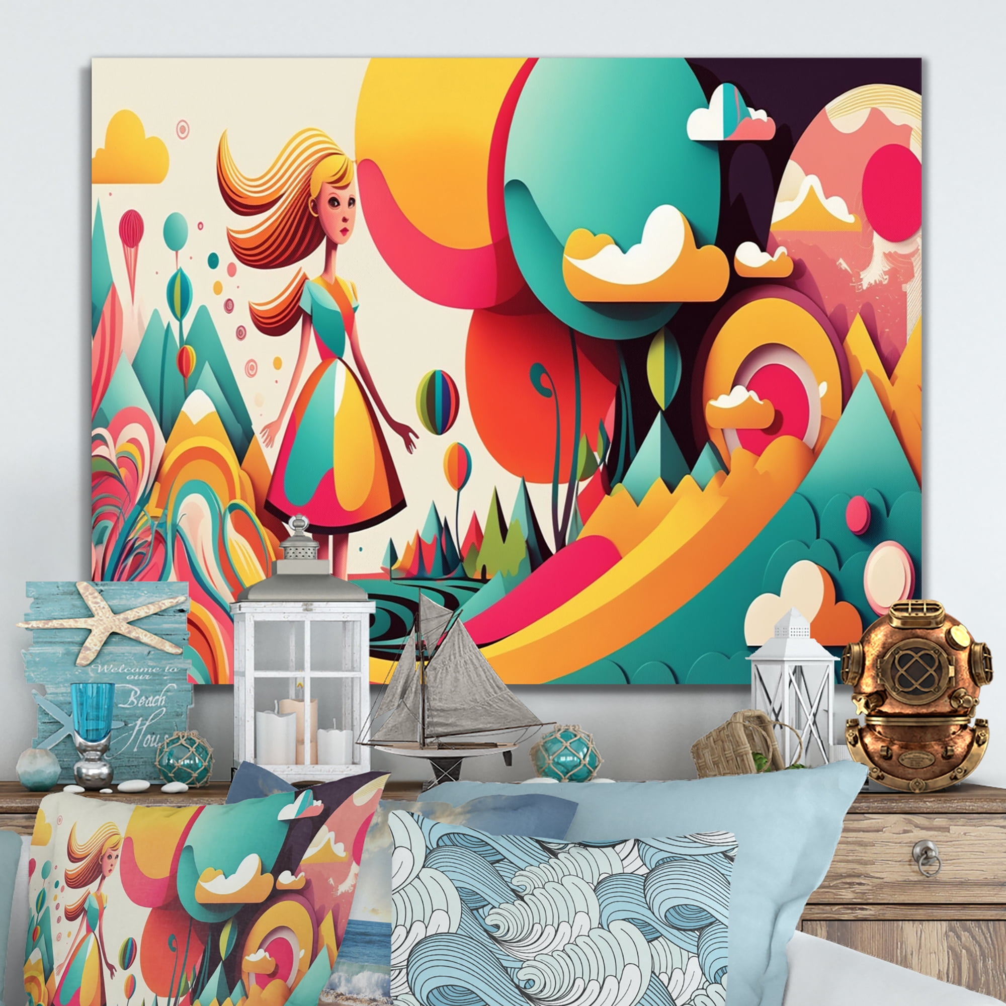 Designart Woman Walking By The Coast Canvas Wall Art