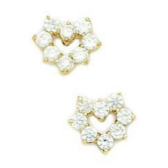 14k Yellow Gold Cubic Zirconia Small Heart Fancy Post Earrings - Measures 8x9mm