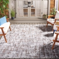 SAFAVIEH Courtyard Deitra Abstract Indoor/Outdoor Area Rug, Ivory/Dark Grey Brown, 9' x 12'