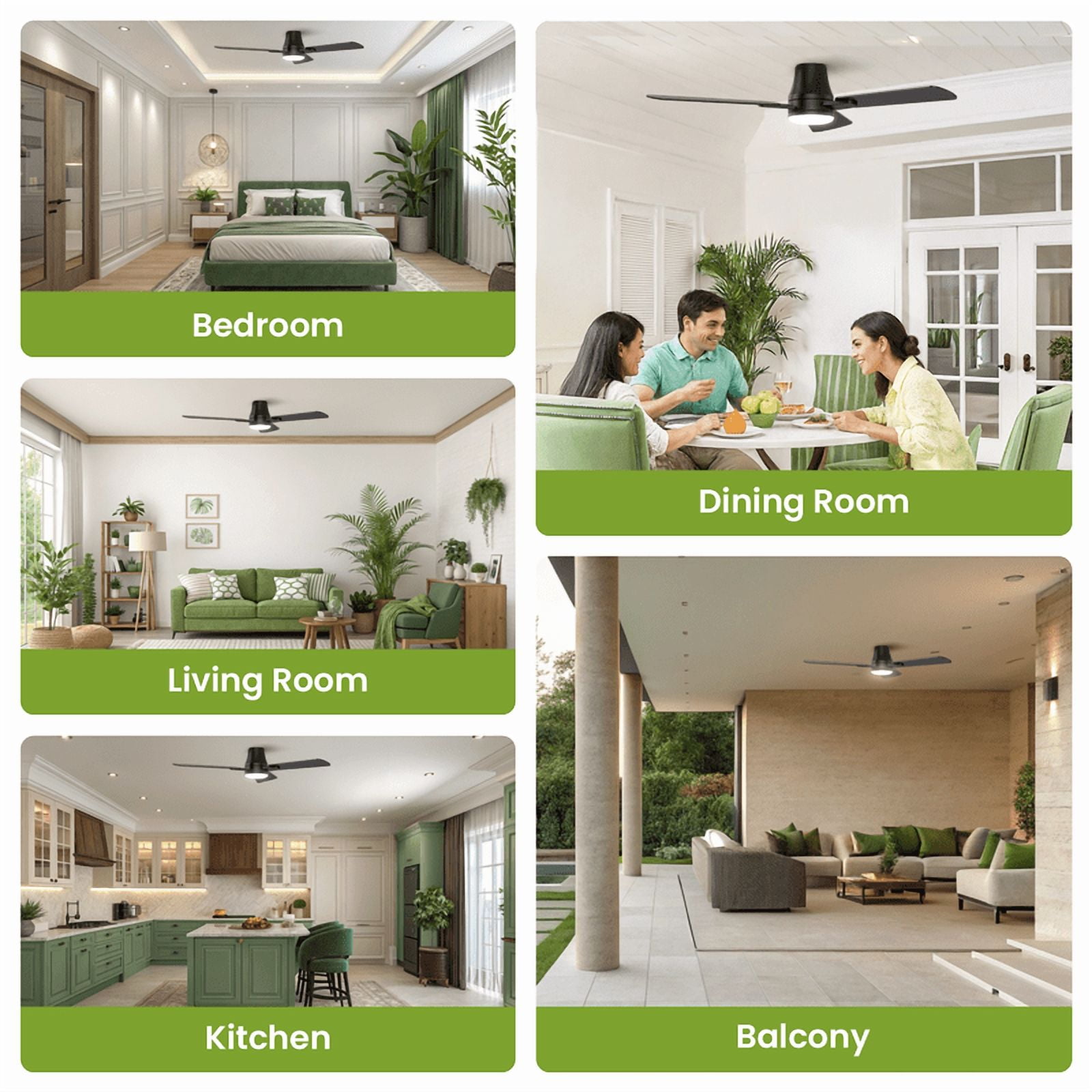 42" Modern Ceiling Fans with Light - 6 Speed, Remote Control, Reverse Airflow, LED Bulb, Flush Mount for Bedroom Living Room