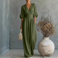 thumbnail image 2 of LEKODE Womens Summer Jumpsuits Cotton Linen Sleeveless Casual Wide Legs Rompers Deep V Neck Jumpsuit Wide Leg Pants Rompers with Pockets Summer Outfits for Women B Blackish Green S, 2 of 9
