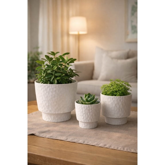 3-piece distinct textured surface design durable melamine plastic planter pot
