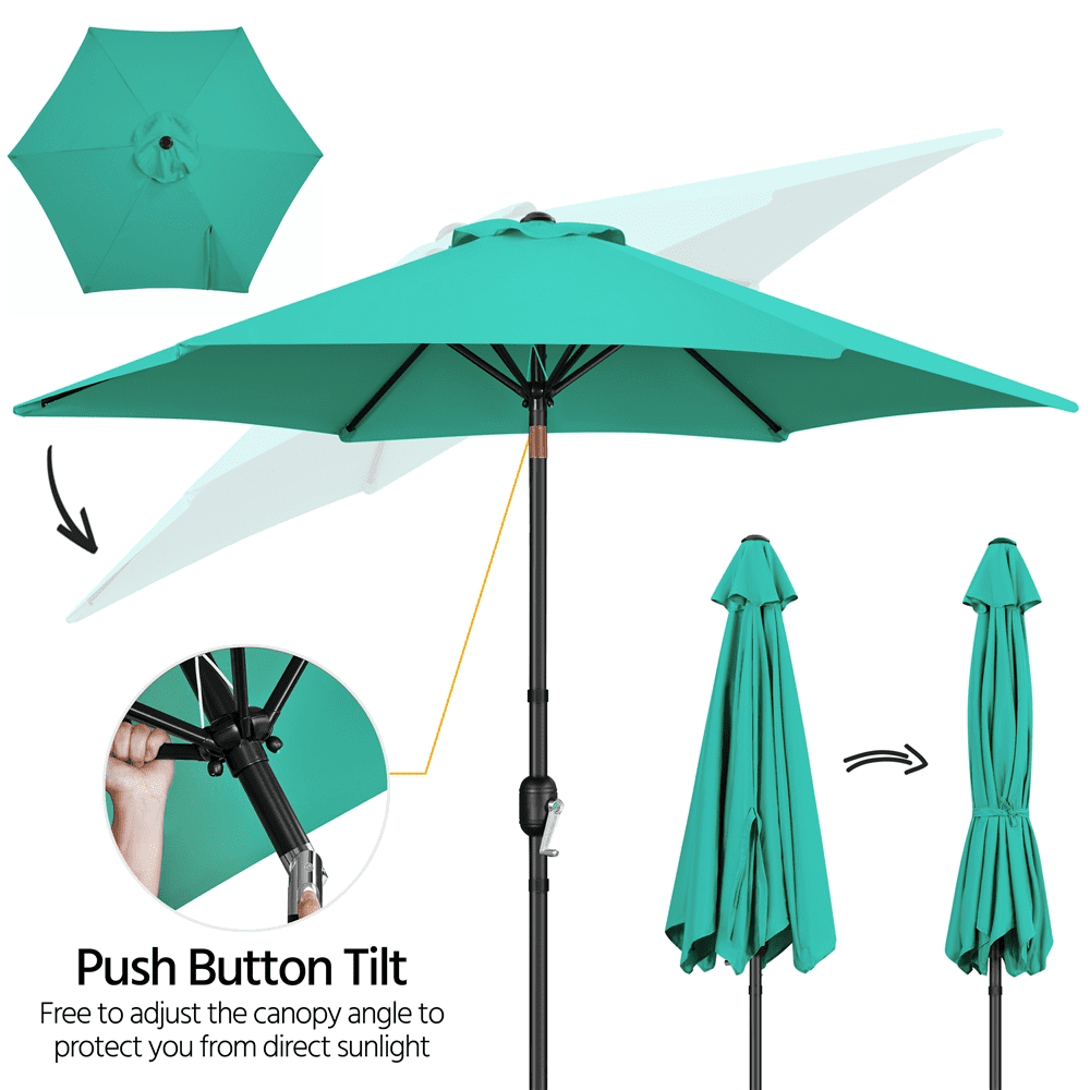 Renwick 9 Ft Outdoor Patio Umbrella with Push Button Tilt and Crank, Turquoise