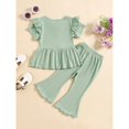 thumbnail image 3 of Honganda 1-5T Girls Summer 2PCS Pants Sets Flying Sleeve Button A-line Tops Flared Pants Sets, 3 of 5
