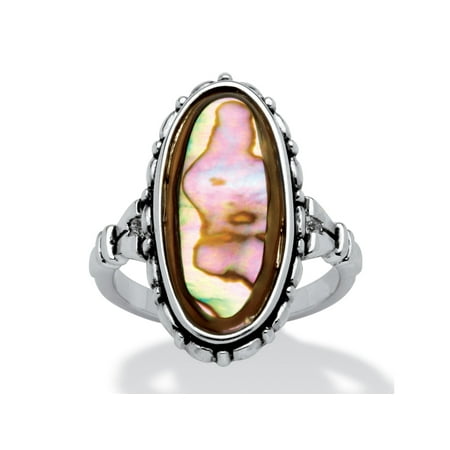 - Genuine Oval-Shaped Abalone Ring in Antiqued Silvertone