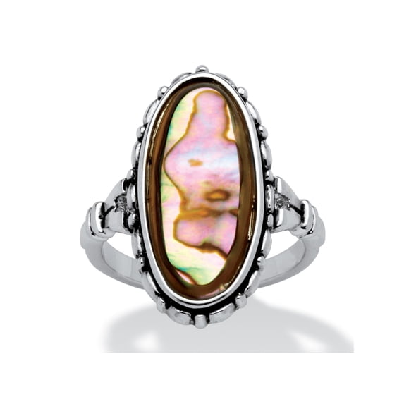 Genuine Oval-Shaped Abalone Ring in Antiqued Silvertone