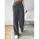 thumbnail image 2 of Pantalones Sueltos De Mujer Cintura Alta Color Puro Cierre De Botón Pantalones Largos Rectos para Mujer Gris Oscuro S, 2 of 4
