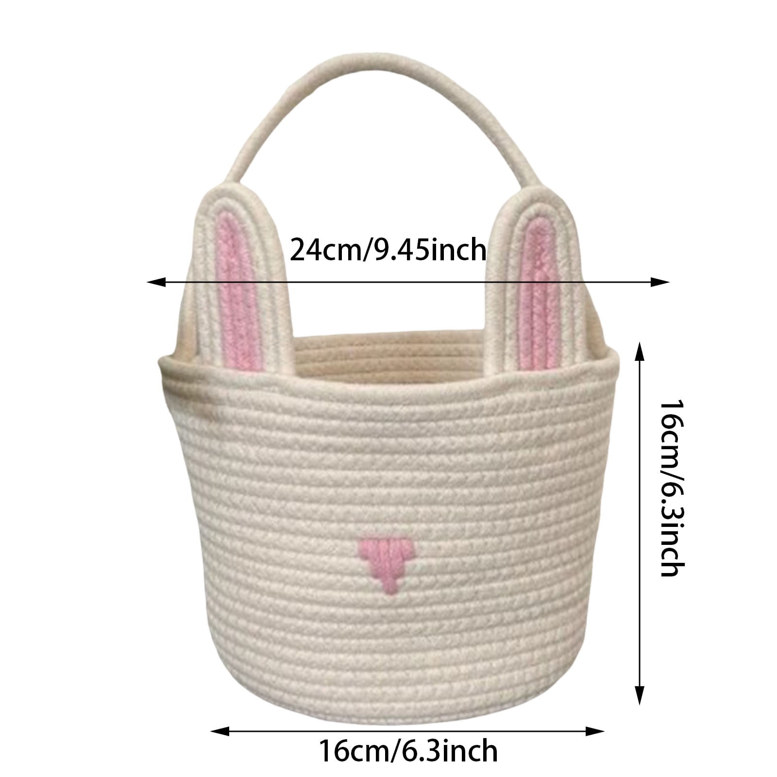 Easter Bunny Basket for Kids, Rabbit Ear Egg Bucket, 9.5" x 6.3" x 6.3" Portable Tote for Candy Storage, Easter Party Decor, and First Easter Gifts for Boys & Girls