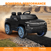 EVOKEDEN 24V Licensed Chevrolet Silverado Electric Car for Kids, Ride on Toys for Toddlers with Remote Control, Soft Start, LED Lights, Music Player, Seat Belts, Black