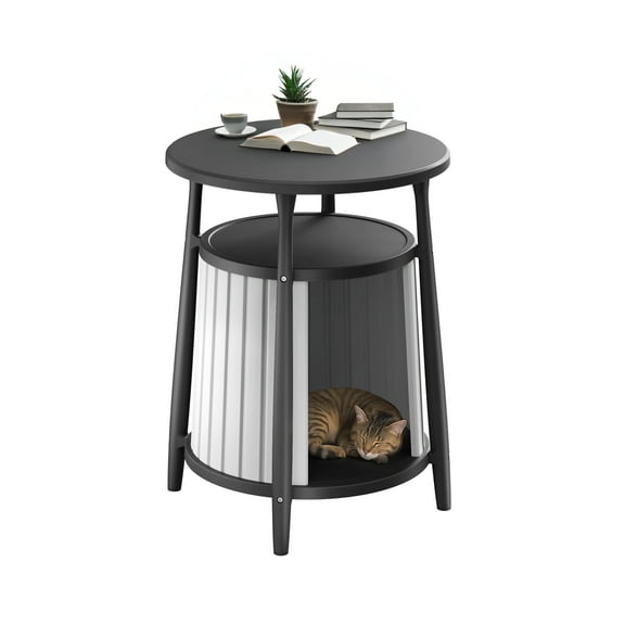 EasyUp Cat house Enclosure Resin Vented Hidden Litter Box Versatile Round Side End Table Odor Control Double Layered Design Easy to Clean for Indoor Use(Black,17.72''L×17.72''W×23.54''H)