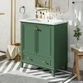 thumbnail image 2 of 30" Bathroom Vanity with Ceramic Sink, Modern Bathroom Storage Cabinet with 2 Doors and 1 Drawer, Freestanding Bathroom Vanities Solid Wood Frame, Dark Green, 2 of 9