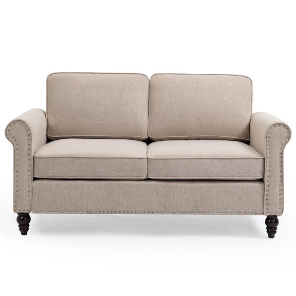 Cterwk 2 Seater Loveseat Sofa with Wood Legs, Linen Sofa for Living Room, Office, Home