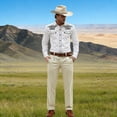 thumbnail image 4 of Telankuip Western Cowboy Print Shirts for Men Long Sleeve Lapel Retro Embroidered Country Top Soft Comfortable Slim Fit Button down Shirt Casual Work 1-White M, 4 of 5