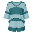 thumbnail image 4 of IWRICH Two Piece Sets for Women Summer Casual Sets Striped Shirts and Shorts Set Oversized Matching Outfits Green M, 4 of 4