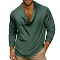 thumbnail image 3 of Zivyakyron Casual Mens Tops Cowl Neck Long Sleeve Satin Fall Loose Pullover Soft Going Out Shirt Solid Green XL, 3 of 6