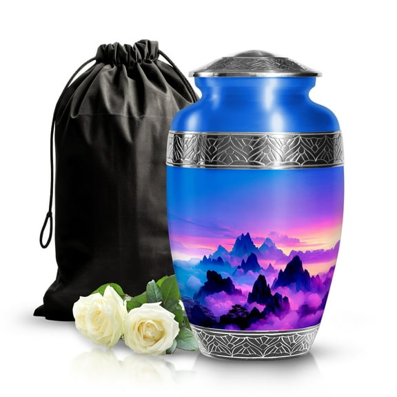 SABURIAL Mountain Urn - Unique Large Urns For Cremation - Beautiful Decorative Human Urn For Burial - Lovely Funeral Urns For Human Ashes - 10 Inch Large With Velvet Bag