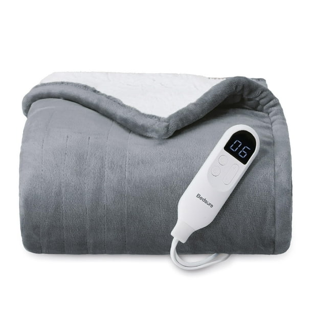 Manta térmica de franela eléctrica Bedsure de 50 x 60 pulgadas, color gris
