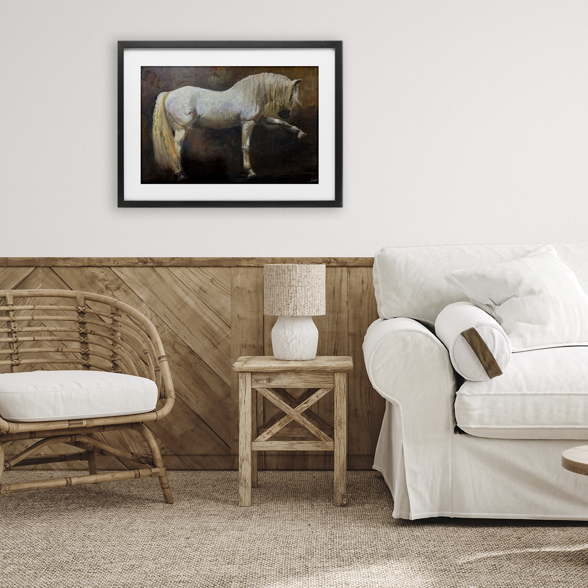 Stupell Industries Elegant White Stallion in Motion Black Framed Print Under Glass, design by Hilary McCarthy