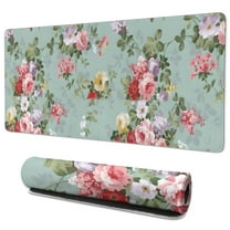 Long Mouse Pads for Desk,Pioneer Flower Floral Print Pattern Desk Mats on Top Of Desks, Desk Mouse Pad Extra Large with 3mm Non-Slip Base and Stitched Edge for Gaming,Office,Work,Home 35.4"x15.7"