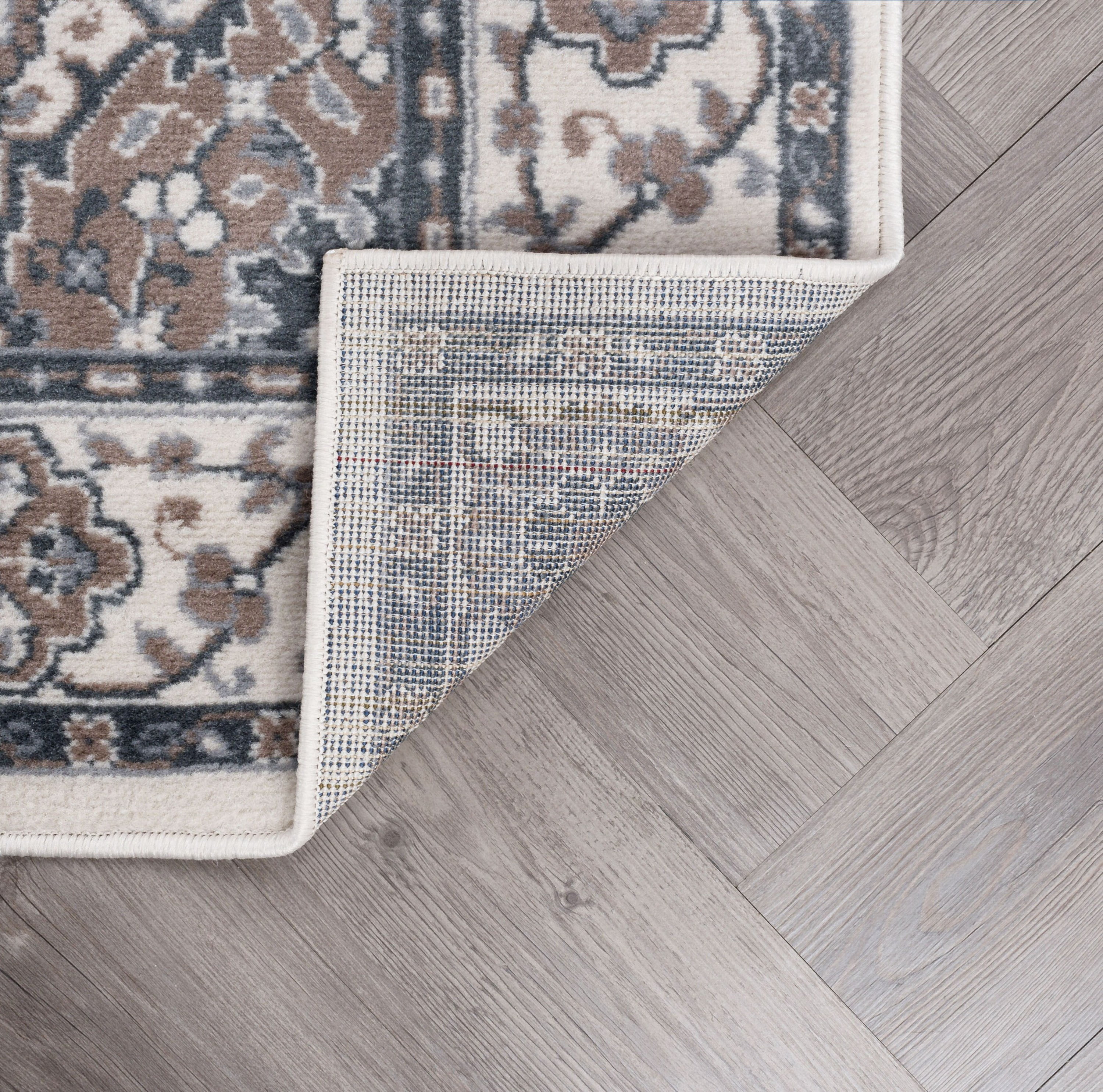 Madison Traditional 2' x 7' Cream and Gray Polypropylene Indoor Area Rug