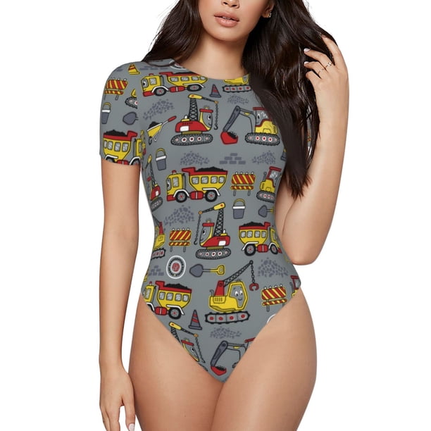 Fotbe Modern Excavator Body de Mujer con Cuello Redondo y Mangas Cortas, Sin Mangas Ajustado, Suave, Cómodo y Básico-XX-Large