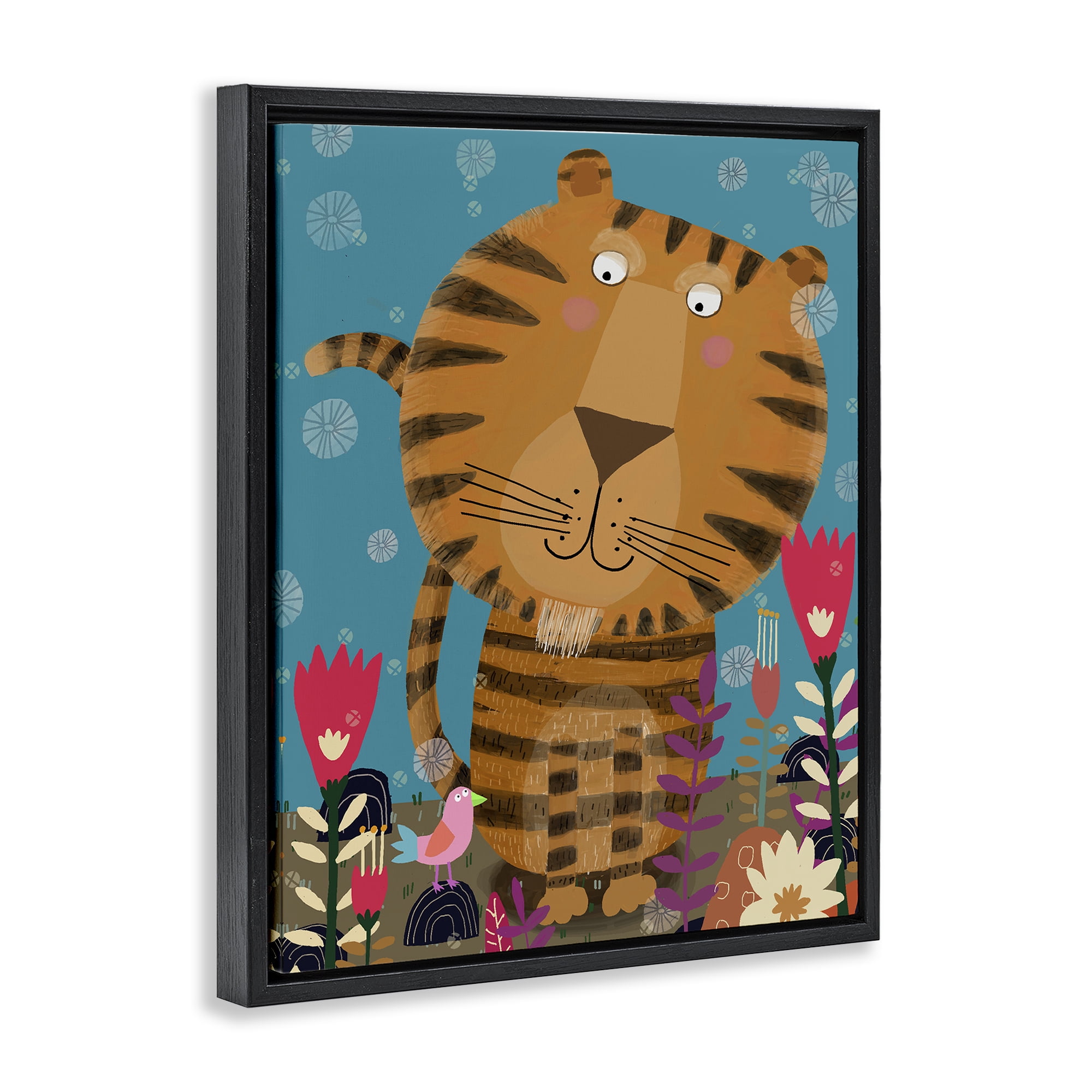 Stupell Industries Boho Tiger & Flowers Black Framed Floater Canvas Wall Art, design by Carla Daly
