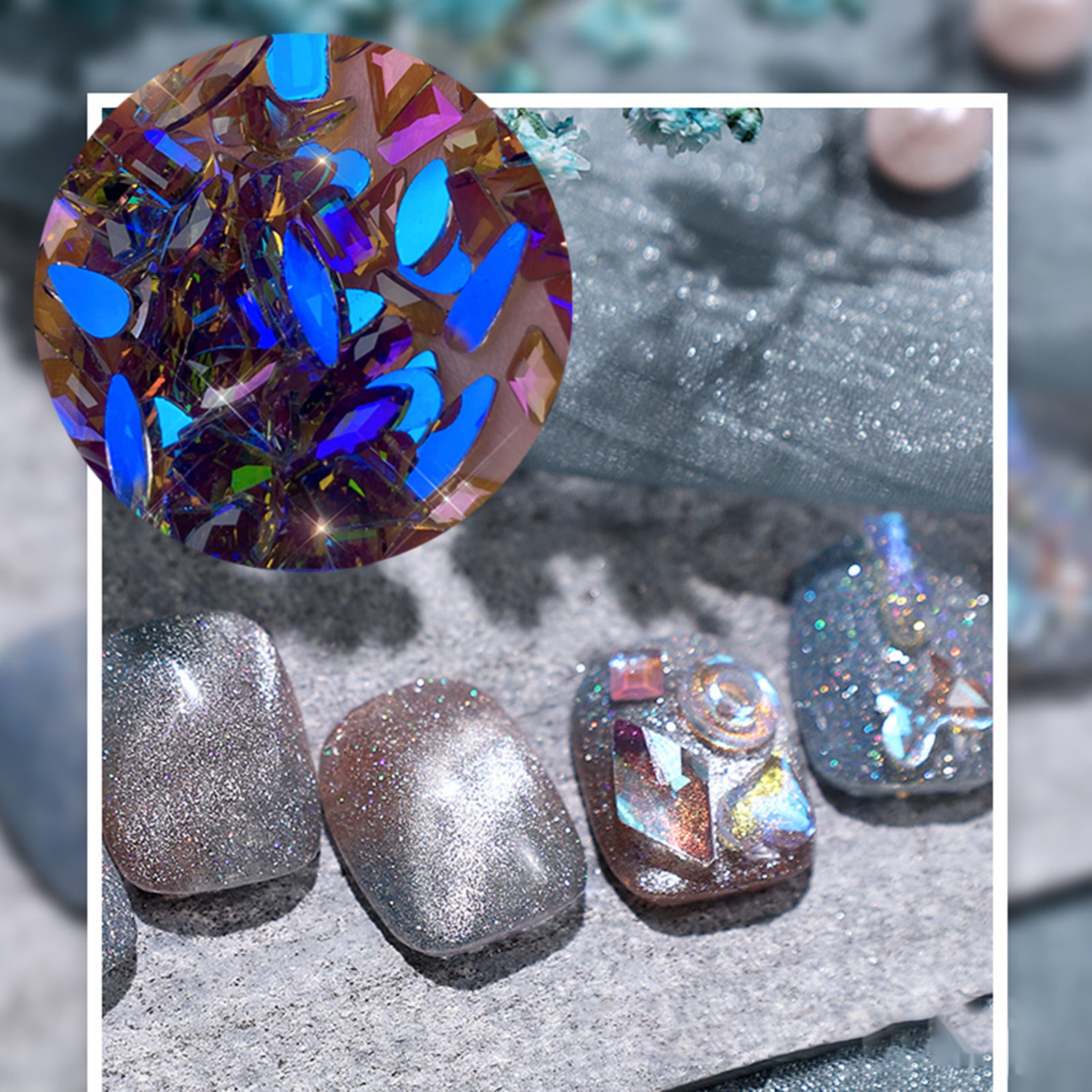 100 Mix Mini Rhinestones Diamond Gems For Nails,3D Aurora Flatback