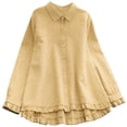 thumbnail image 3 of DDAPJ pyju Women Casual Shacket Long Sleeve Button Down Plaid Shirts Dressy Ruffled Blouse Tops Clearance Sale Yellow XL, 3 of 7