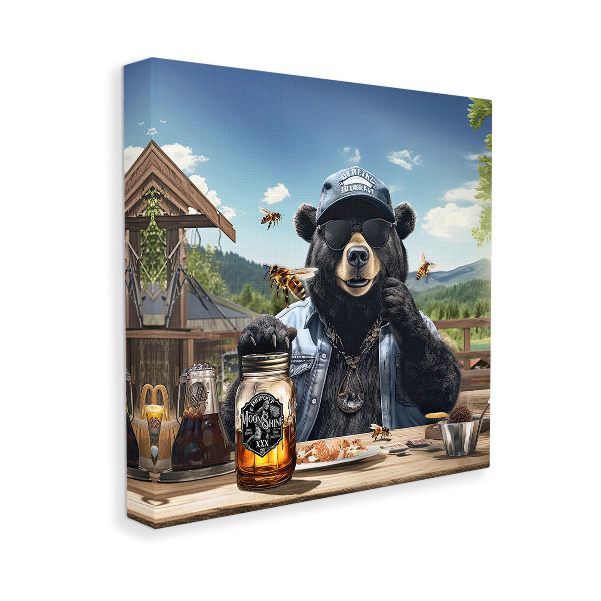 Stupell Industries Bear at Rustic Campsite Animals & Insects Painting Gallery Wrapped Canvas Art Print Wall Art, 17 x 17